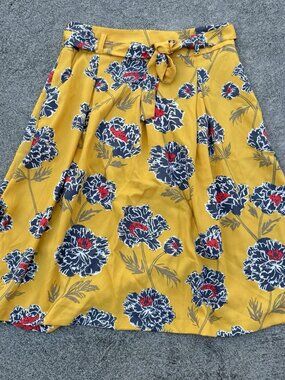 Banana Republic Skirt Womens 6 Yellow Tie Belt Waist Pleated A Line Floral